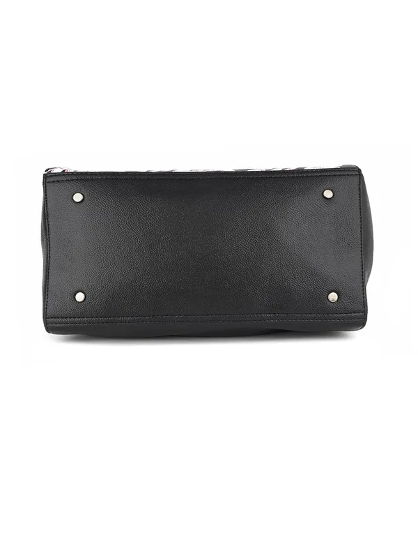 Black_Premium_Quality_Faux_Leather_Flower_Print_Handbag_For_Women
