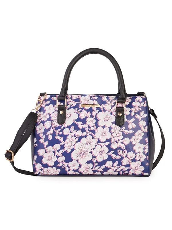 Blue_Premium_Quality_Vegan_Leather_Flower_Print_Handbag_For_Women