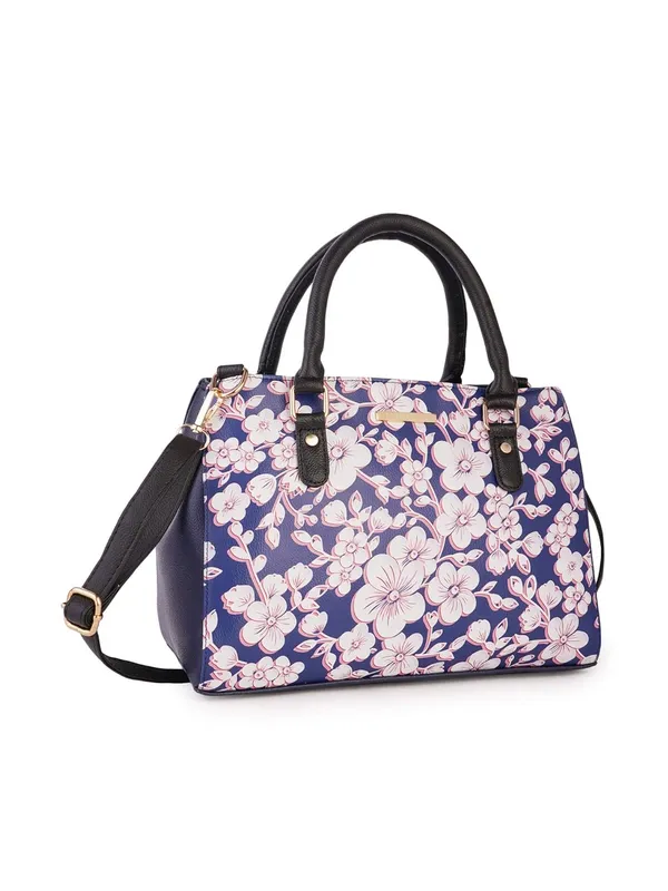 Blue_Premium_Quality_Vegan_Leather_Flower_Print_Handbag_For_Women