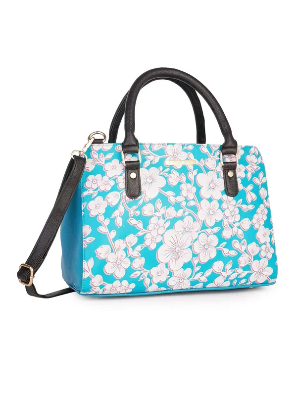 Turquoise_Premium_Quality_Vegan_Leather_Flower_Print_Handbag_For_Women