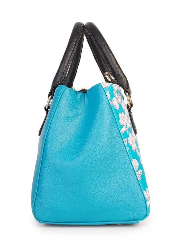 Turquoise_Premium_Quality_Vegan_Leather_Flower_Print_Handbag_For_Women