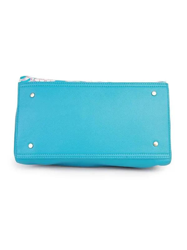 Turquoise_Premium_Quality_Vegan_Leather_Flower_Print_Handbag_For_Women