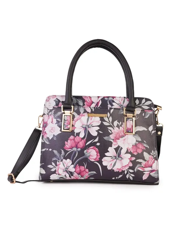 Black_Premium_Quality_Faux_Leather_Flower_Print_Handbag_For_Women