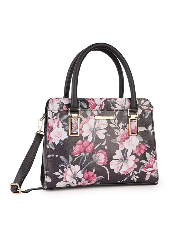 Black_Premium_Quality_Faux_Leather_Flower_Print_Handbag_For_Women