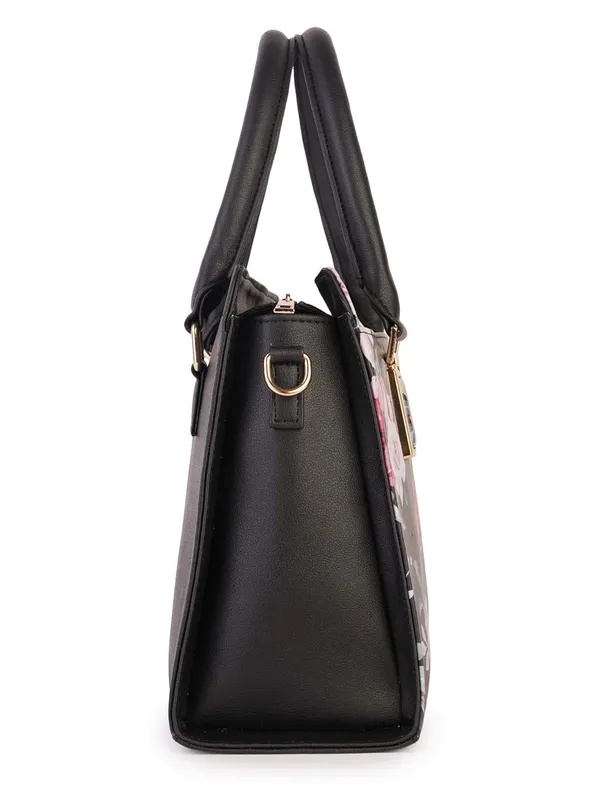 Black_Premium_Quality_Faux_Leather_Flower_Print_Handbag_For_Women