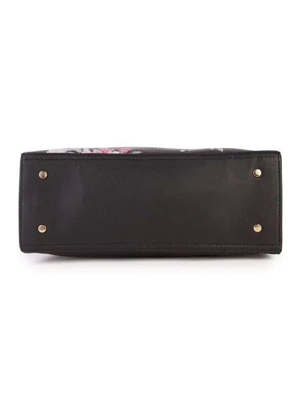 Black_Premium_Quality_Faux_Leather_Flower_Print_Handbag_For_Women