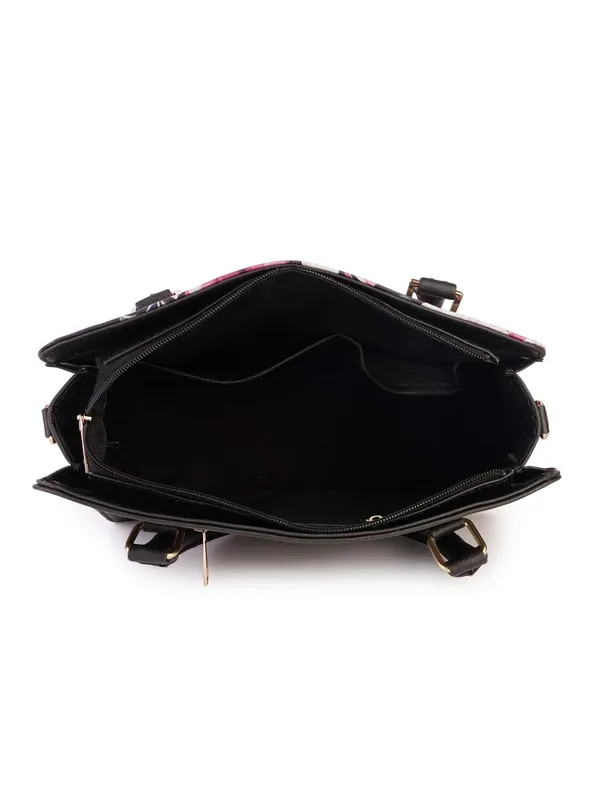 Black_Premium_Quality_Faux_Leather_Flower_Print_Handbag_For_Women