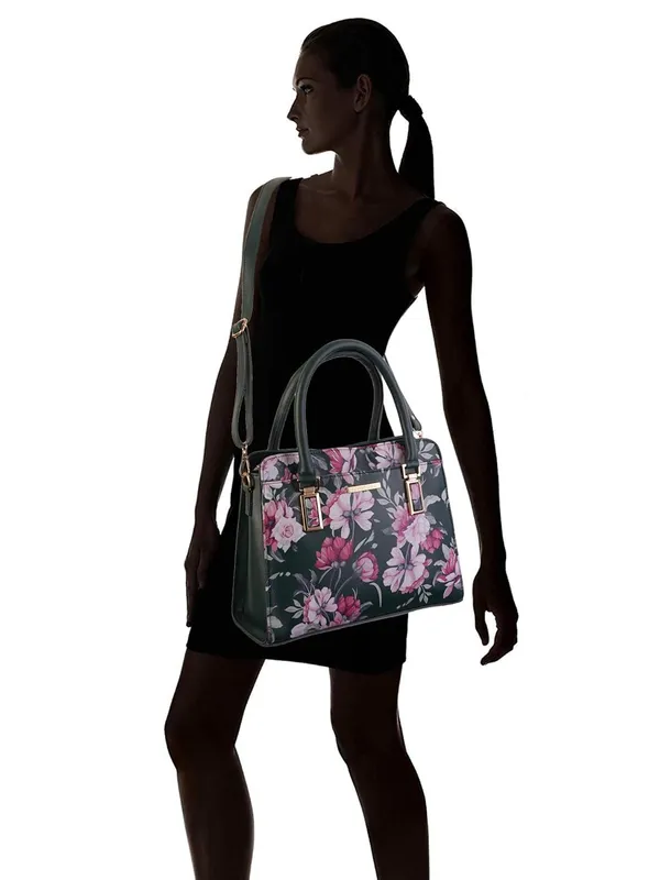 Black_Premium_Quality_Faux_Leather_Flower_Print_Handbag_For_Women