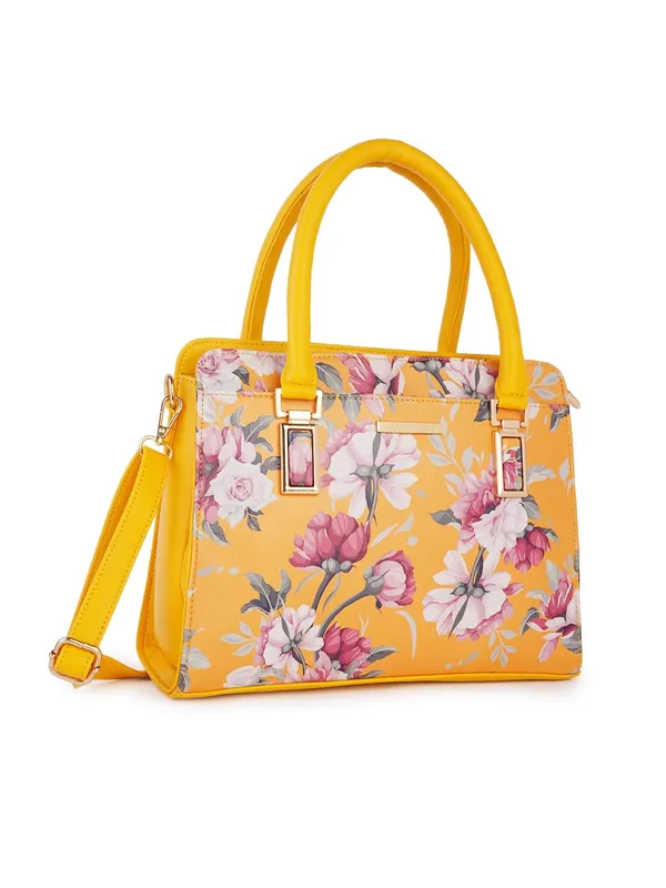 Yellow_Premium_Quality_Faux_Leather_Flower_Print_Handbag_For_Women