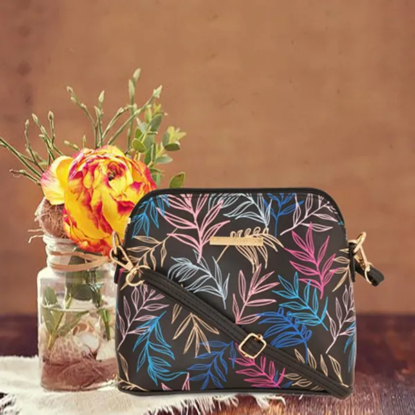 Black_Premium_Quality_Leaf_Print_Sling_Bag_For_Women