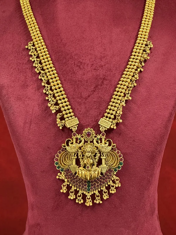 Gold_Plated_Long_Necklace_And_Earrings_Set_|_South_Indian_Jewellery