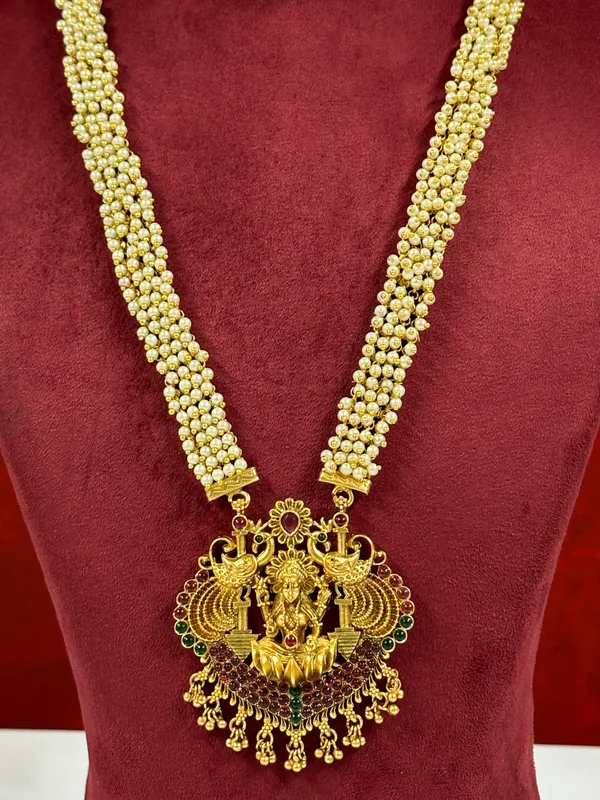 Gold_Plated_Long_Necklace_And_Earrings_Set_|_South_Indian_Jewellery