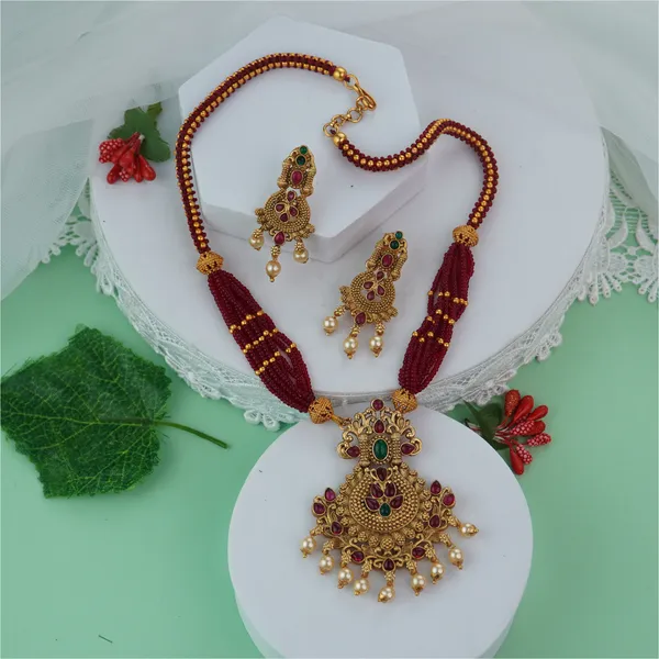 Maroon_Alloy_Premium_Earring_&_Pendant_Set_|_South_Indian_Jewellery