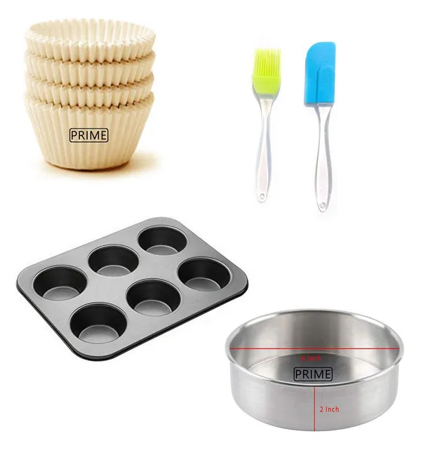 Cake_Baking_Pan_(Half_Kg)_Non_Stick_Muffin_Tray_(6_Slots)_100_Pcs_Paper_Cups_Silicone_Spatula_And_Brush