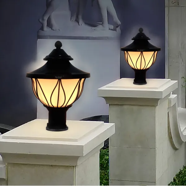 Avior_Black_&_White_Lotus_Shape_Gate_Light_For_Boundary_Outdoor_Lamp_Garden_Light_Pillar_Lamp_(Pack_Of_2)