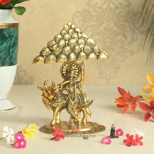 Golden_Metal_Krishna_Figurine_For_Home_Decor,_9_Inch