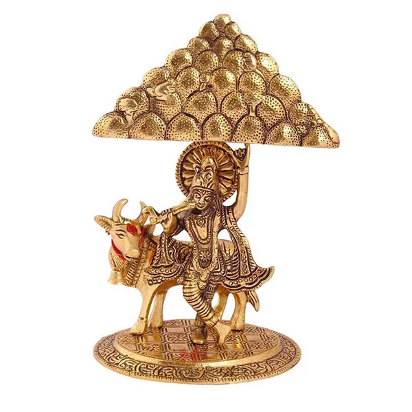 Golden_Metal_Krishna_Figurine_For_Home_Decor,_9_Inch