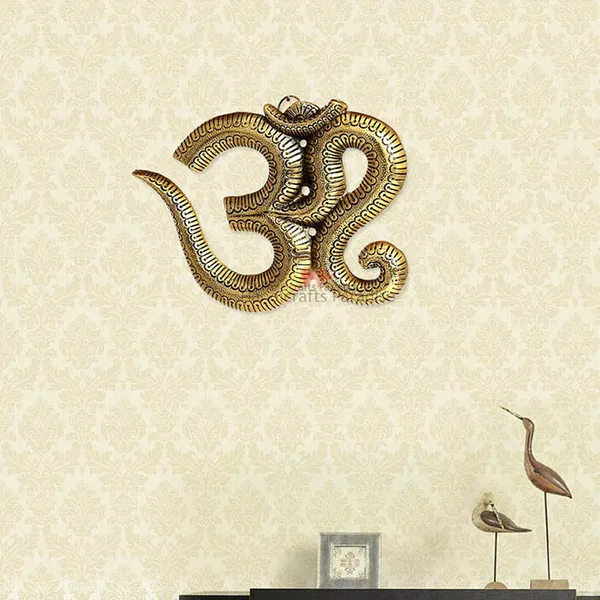 Golden_Metal_Wall_Hanging_Om_Shaped_With_Ganesha_Motiff_,_7_Inch