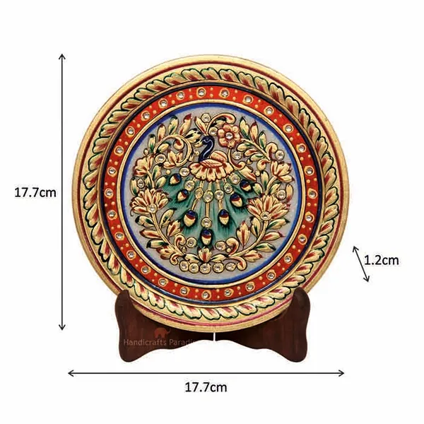 Multicolor_Peacock_Painted_Marble_Round_Plate_Showpiece_-_7_Inch