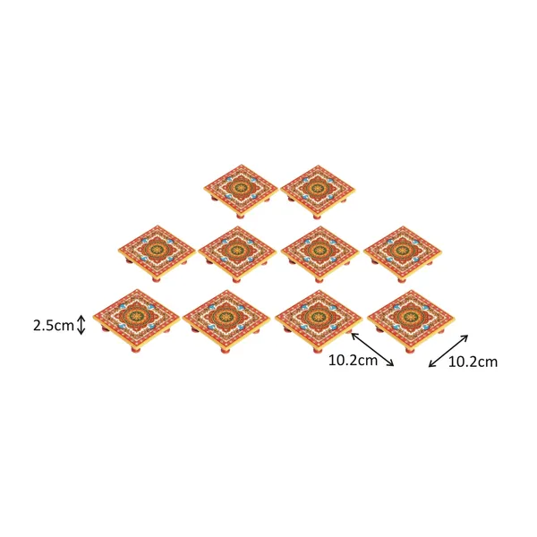 Multicolor_Marble_Chowki_With_Intricate_Floral_Painting_(Set_Of_10_Pc)