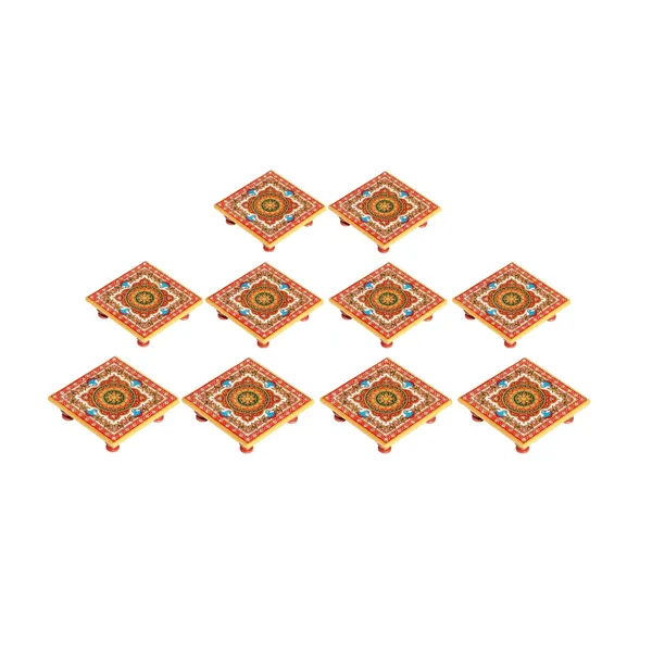 Multicolor_Marble_Chowki_With_Intricate_Floral_Painting_(Set_Of_10_Pc)