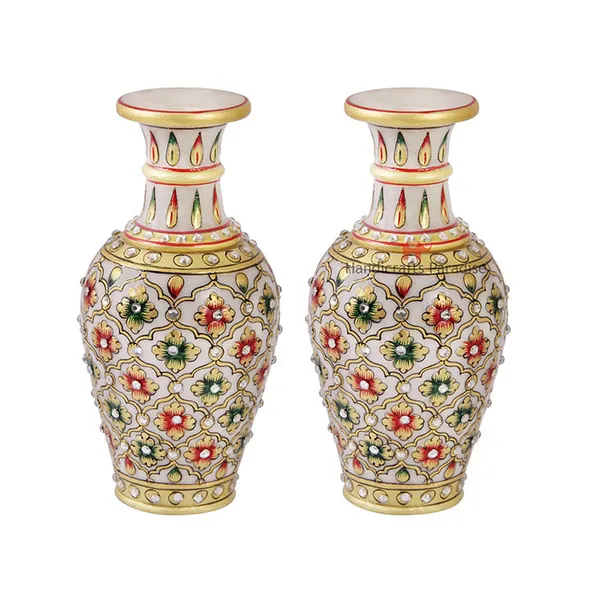 Multicolor_Marble_Flower_Vase_With_Emboss_Painted_Mehrab_Design-_Set_Of_2