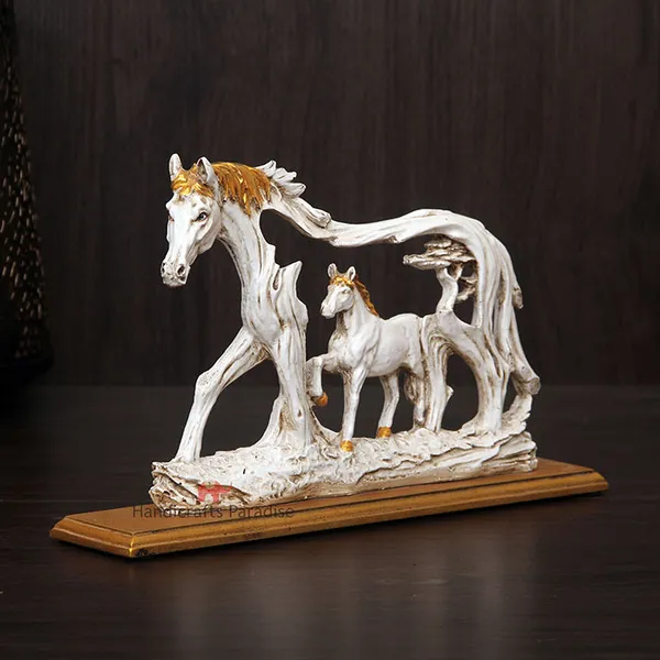 White_Horse_With_Baby_Horse_On_A_Base_Showpiece_For_Home_Dacor_8.25_Inch