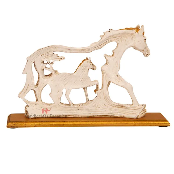 White_Horse_With_Baby_Horse_On_A_Base_Showpiece_For_Home_Dacor_8.25_Inch