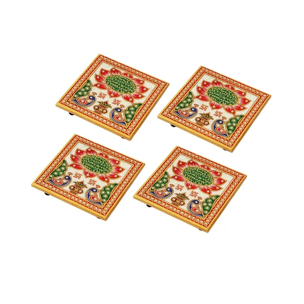 Multicolor_Marble_Chowki_With_Peacock_Design,_4Inch_(Set_Of_4Pc)