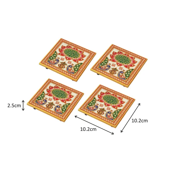 Multicolor_Marble_Chowki_With_Peacock_Design,_4Inch_(Set_Of_4Pc)