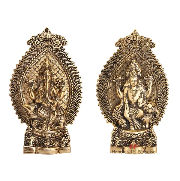 Golden_Metal_Lakshmi_Ji_And_Ganesh_Figurine_10.5_Inch,_(Set_Of_2_Pcs)