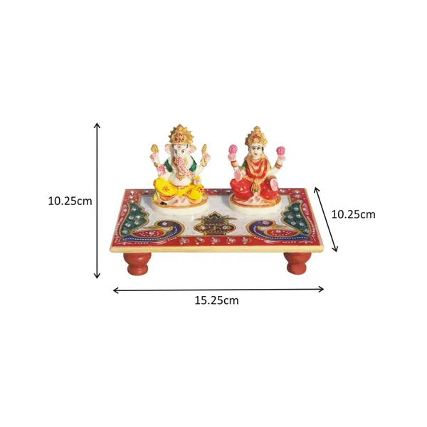 Multicolor_Marble_Pooja_Chowki_With_Resin_Laxmi_Ganesha_Figurine