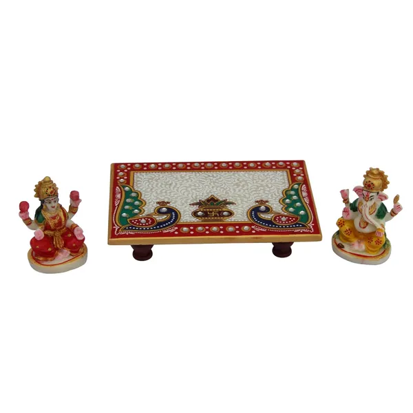 Multicolor_Marble_Pooja_Chowki_With_Resin_Laxmi_Ganesha_Figurine