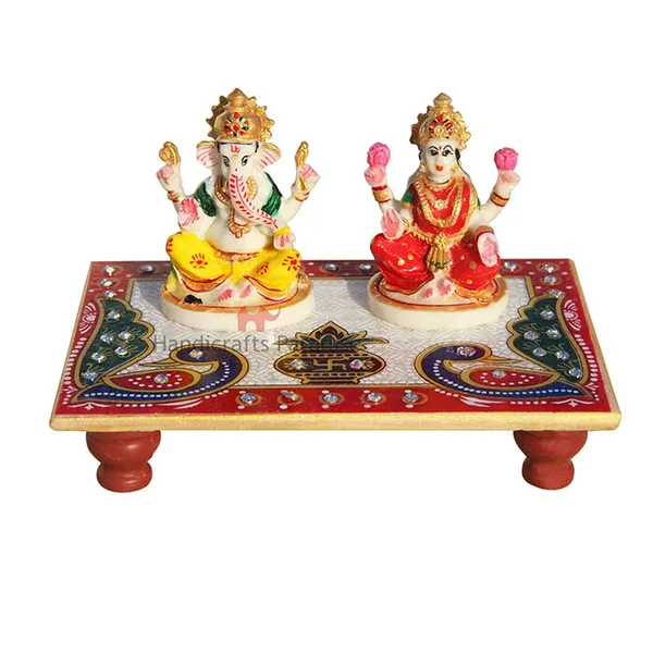 Multicolor_Marble_Pooja_Chowki_With_Resin_Laxmi_Ganesha_Figurine