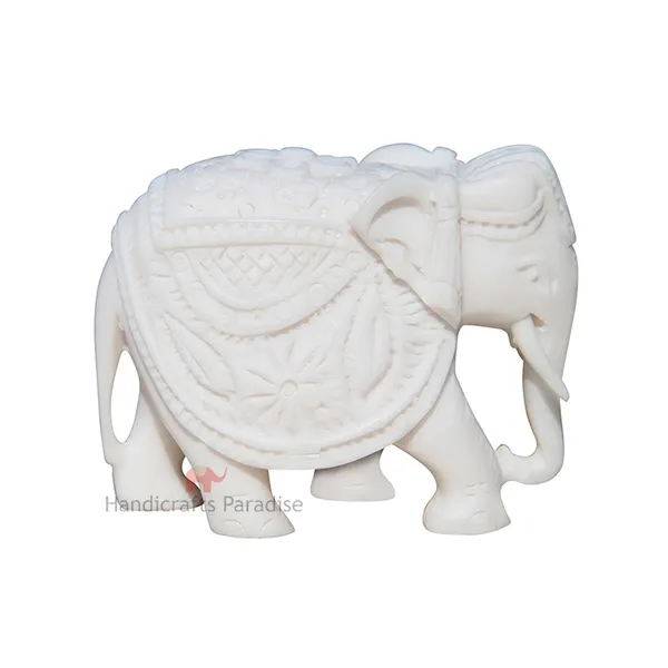 White_Resin_Elephant_With_Carving,_2_Inch