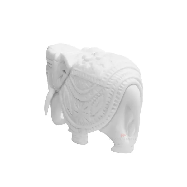 White_Resin_Elephant_With_Carving,_2_Inch
