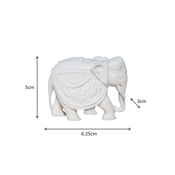 White_Resin_Elephant_With_Carving,_2_Inch