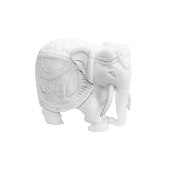 White_Resin_Elephant_With_Carving,_2_Inch