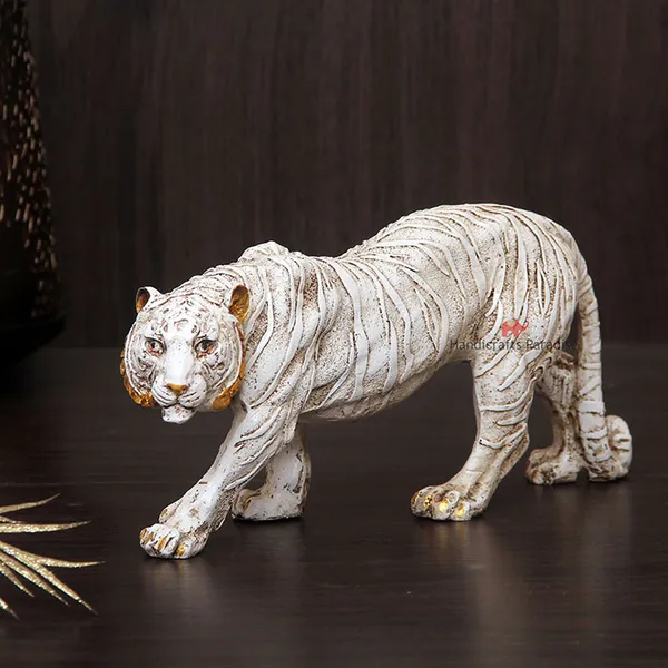 White_Antique_Tiger_Walking_Posture_Showpiece_For_Home_Dacor_-_12.5_Inch