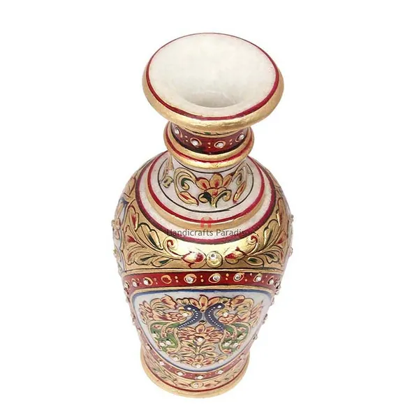 Multicolor_Marble_Flower_Pot_With_Intricate_Double_Peacock_Painting_For_Home_Dacor_-_9_Inch