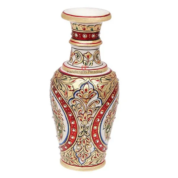 Multicolor_Marble_Flower_Pot_With_Intricate_Double_Peacock_Painting_For_Home_Dacor_-_9_Inch