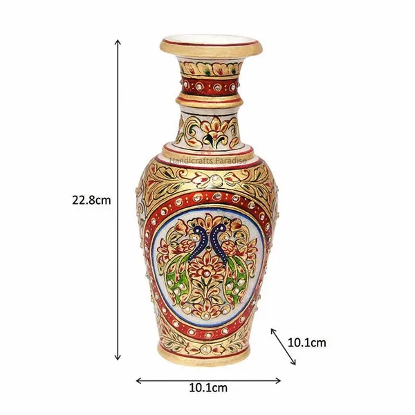 Multicolor_Marble_Flower_Pot_With_Intricate_Double_Peacock_Painting_For_Home_Dacor_-_9_Inch