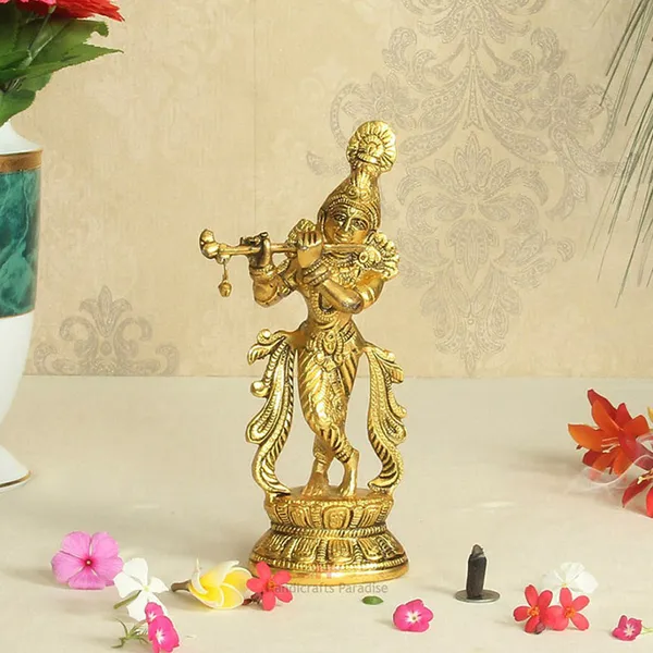 Golden_Krishan_Playing_Flute_Figurine_For_Home_Decor,_9_Inch