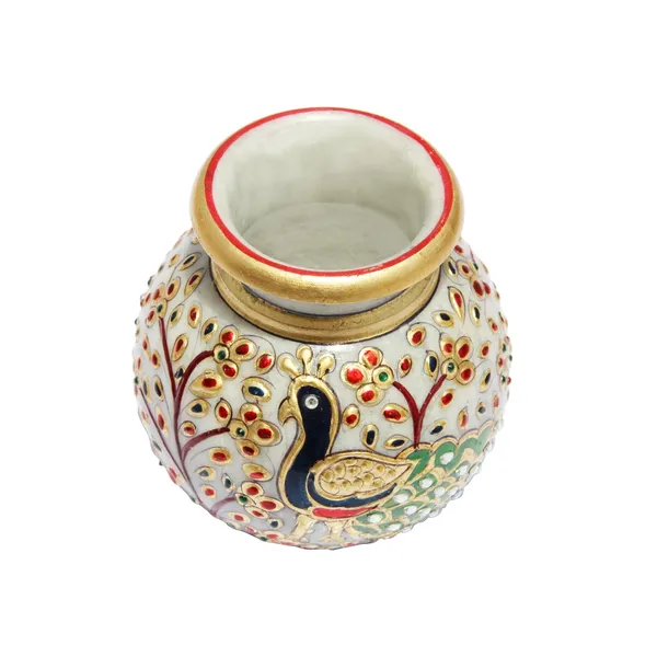 Multicolor_Peacock_Motif_Kundan_Studded_Marble_Flower_Pot,_5_Inch