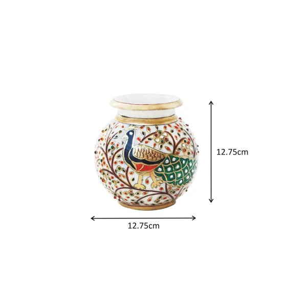 Multicolor_Peacock_Motif_Kundan_Studded_Marble_Flower_Pot,_5_Inch