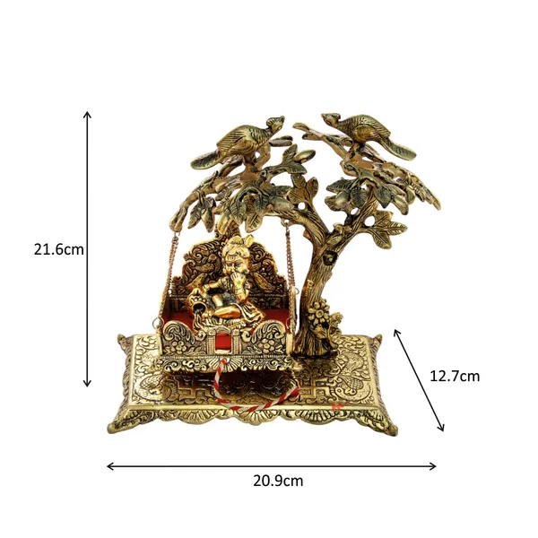 Golden_Krishna_Seated_On_Jhoola_Hanging_On_Tree_Metal_Figurine