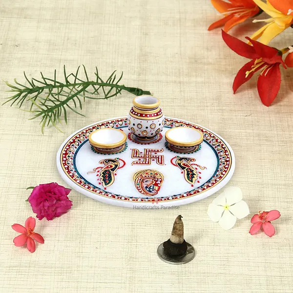 White_Marble_Intricate_Work_Pooja_Thali_For_Decor