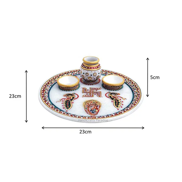 White_Marble_Intricate_Work_Pooja_Thali_For_Decor