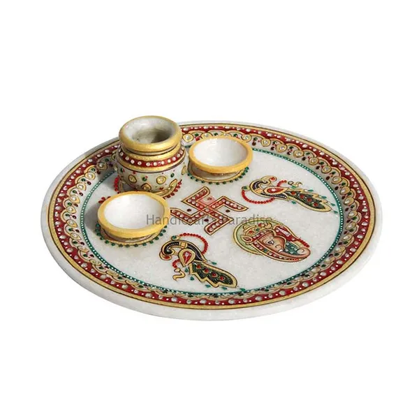 White_Marble_Intricate_Work_Pooja_Thali_For_Decor