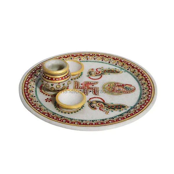White_Marble_Intricate_Work_Pooja_Thali_For_Decor